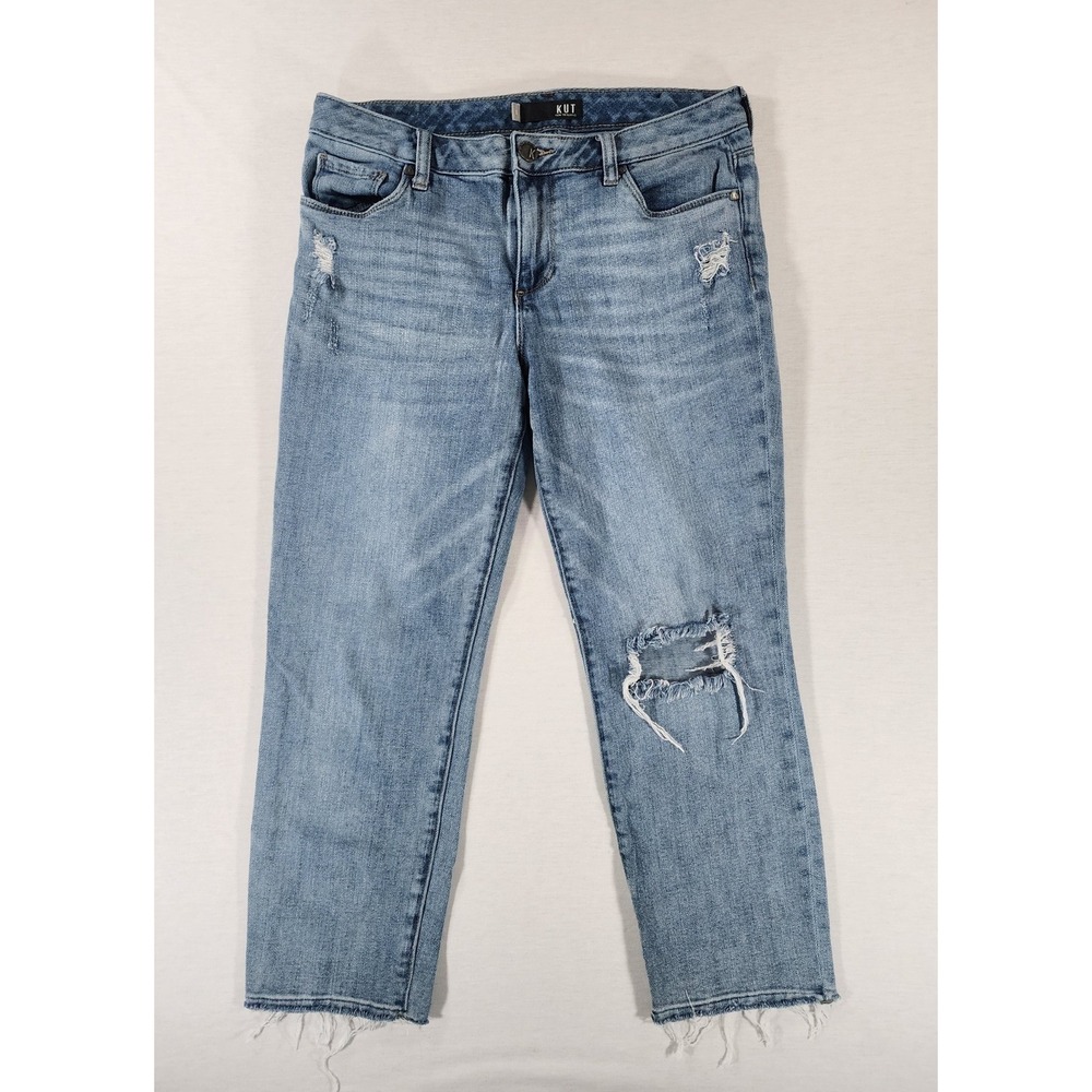 Kut from the Kloth Reese Crop Jeans Womens 6 Straight Ankle Distressed Raw Hem
